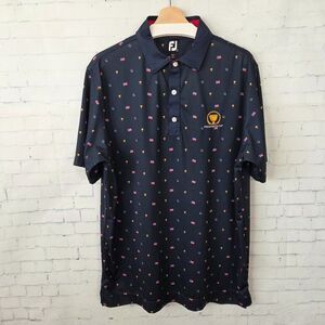 FootJoy Presidents Cup Golf Polo Shirt Mens Size L Dark Navy American Flag Quail